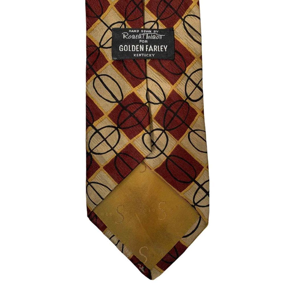 Robert Talbott Silk Tie‎ Burgundy Tan Black Geometric Mens 60L X 3.75W - Picture 3 of 4